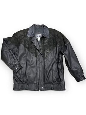 Vintage 90s DJI Genuine Leather Designer Retro Glam Jacket - Womens Large